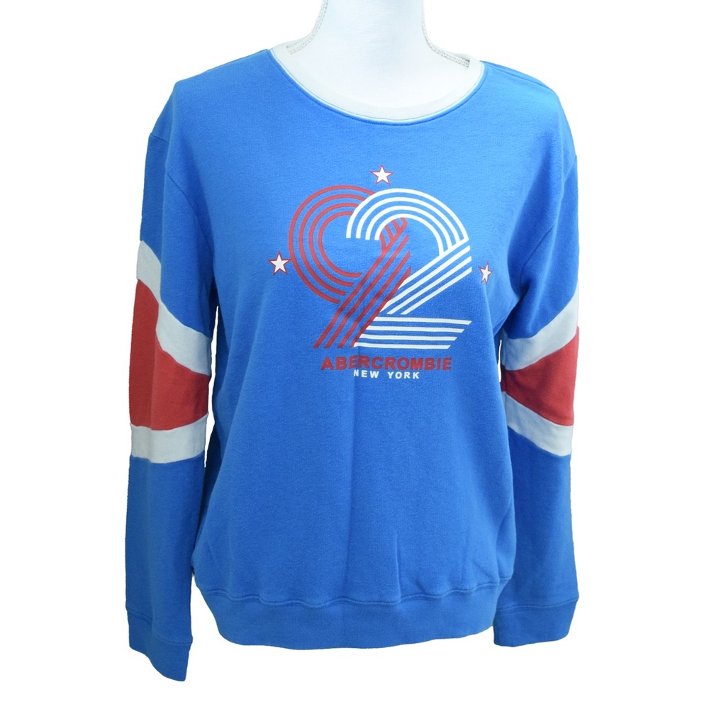ABERCROMBIE & FITCH Red White Blue 92 Sweatshirt Womens SZ Medium Crewneck